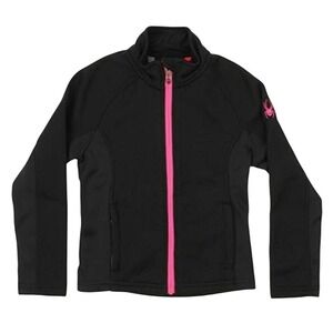 Spyder Girls Full Zip Waffle Knit‎ Jacket Black Pink Logo Mock Neck Large Size L
